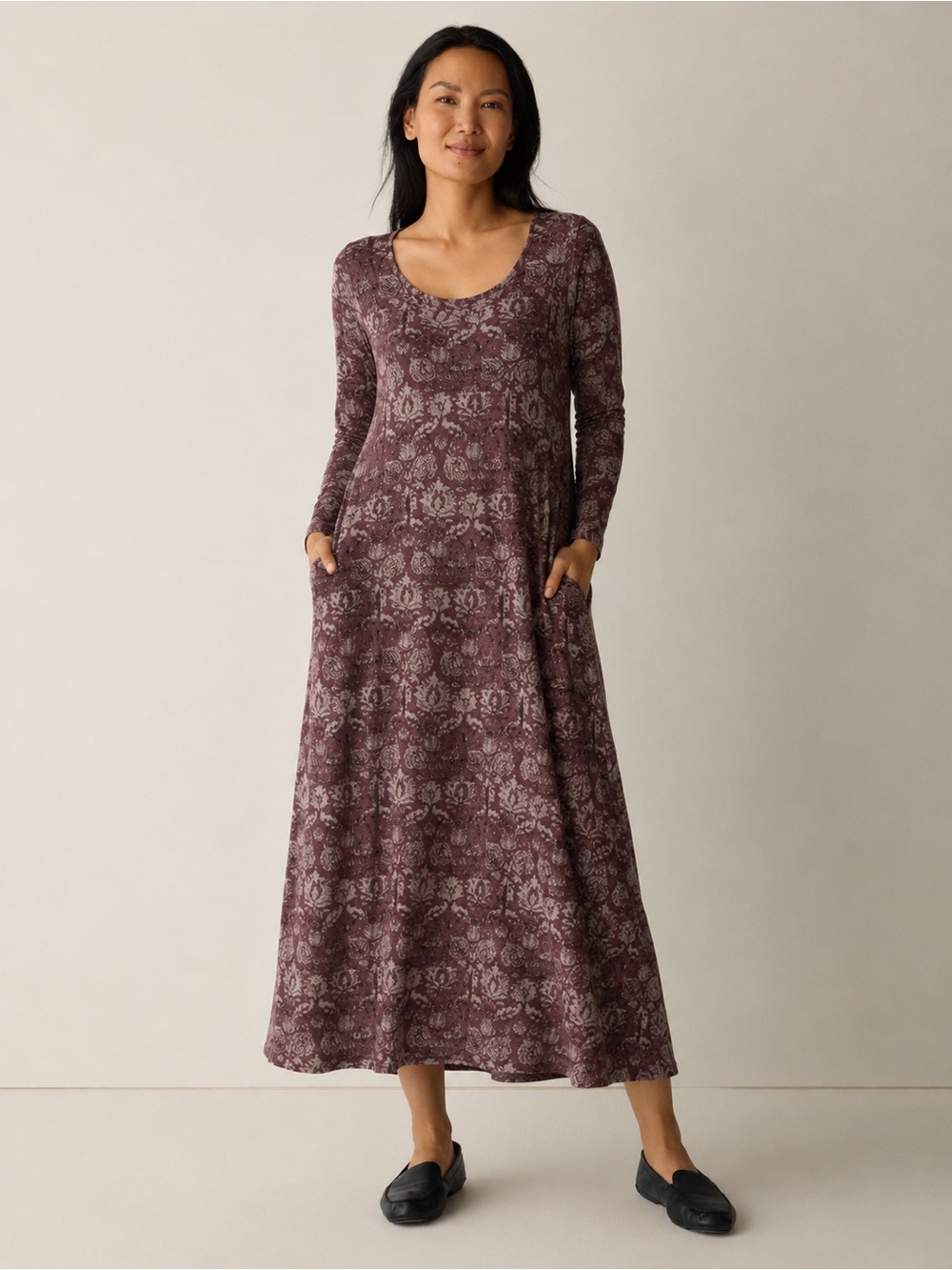 Peruvian Connection Cotton Printed Scoopneck Maxi Long Sleeve Dress XL 371